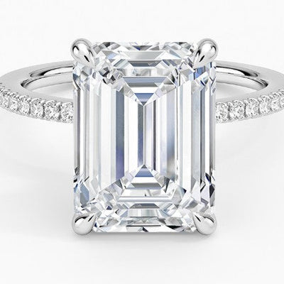 Emerald Half Covered Lab Diamond Ring